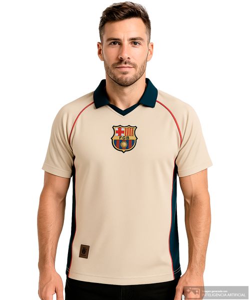 Camiseta deportiva FC Barcelona beige color blocking para hombre