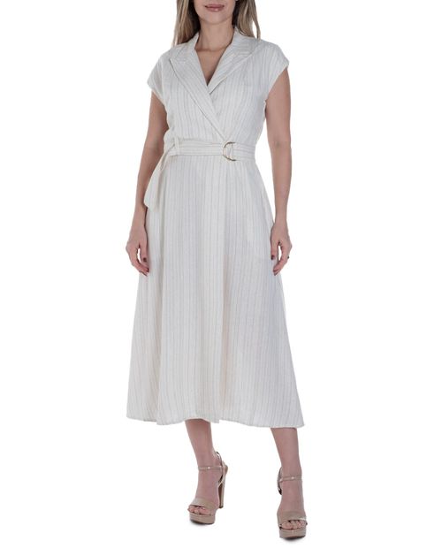 Vestido Maison Tara midi rayado manga corta para mujer
