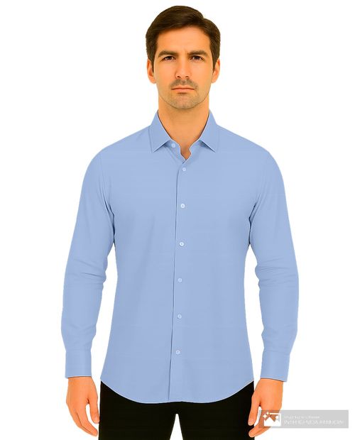 Camisa formal texturizada celeste de corte entallado inesperado para hombre