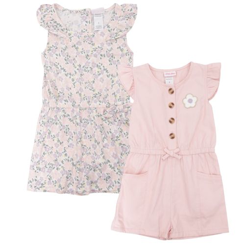 Set de 2 rompers bicolor con estampado floral para niña