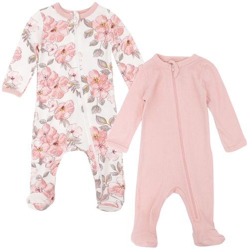 Set de 2 pijamas bicolor con estampado floral para bebé  niña