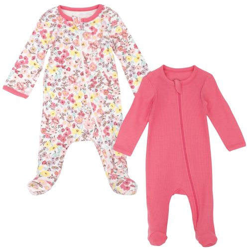 Set de 2 pijamas bicolor con estampado floral para bebé  niña