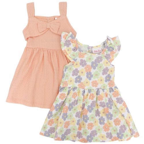Set de 2 vestidos bicolor con estampado floral para niña