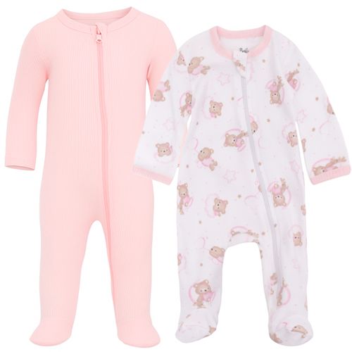 Set de 2 pijamas bicolor con estampado de ositos para bebé  niña