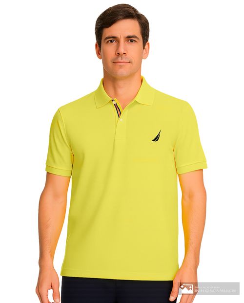 Polo texturizado amarillo Nautica de corte entallado para hombre
