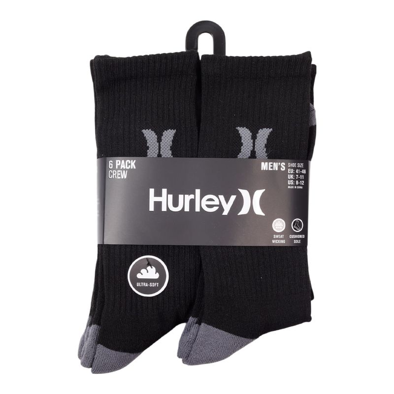 104843391-Pack-de-6-pares-de-calcetines-crew-Hurley-negros-para-hombre