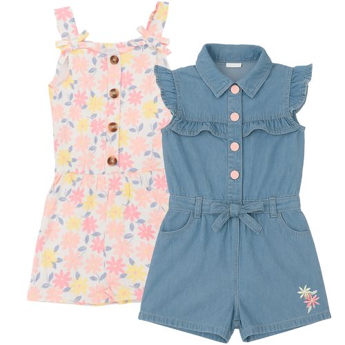 Set de 2 rompers bicolor con estampado floral para niña