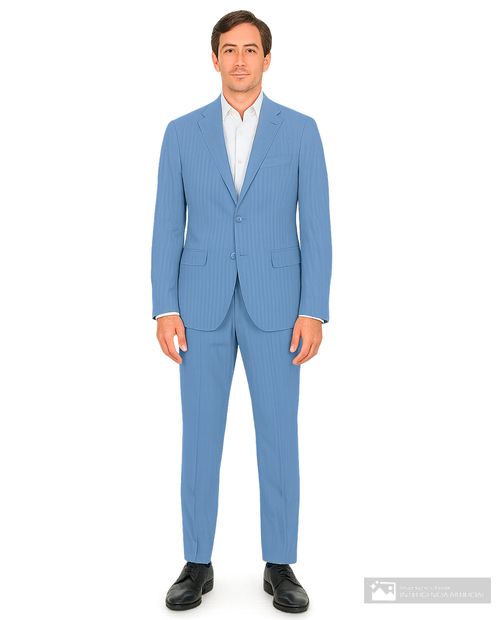 Traje Zanetti Orange slim fit celeste texturizado para hombre