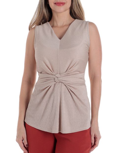 Blusa Sabrina formal beige sin mangas para mujer
