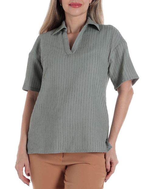 Blusa Sabrina estilo polo verde manga corta para mujer