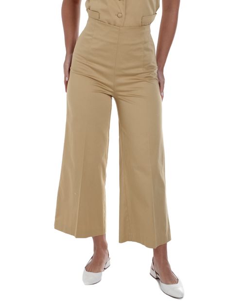 Pantalón Unexpected wide leg beige de cintura alta para mujer