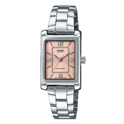 Reloj Casio análogo de acero inoxidable plateado para mujer