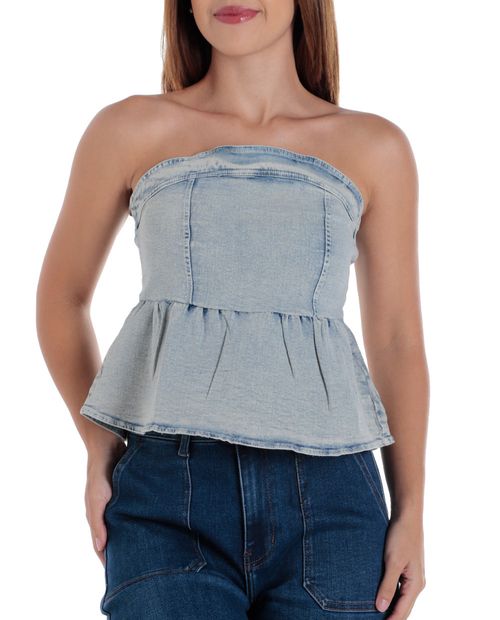 Blusa Orange crop top denim palabra de honor para mujer