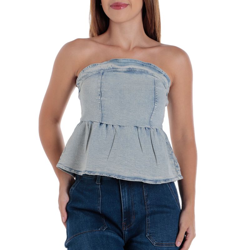 Blusa Orange crop top denim strapless para mujer Siman El Salvador