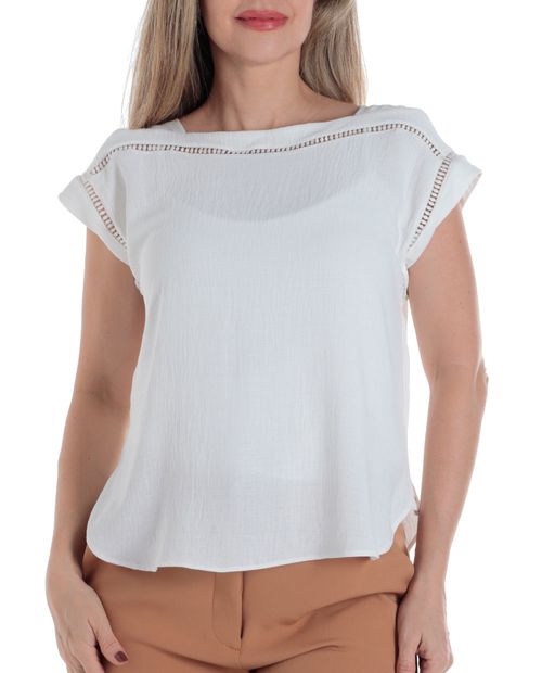 Blusa Sabrina casual blanca manga corta para mujer
