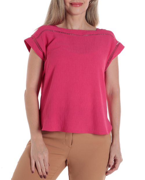 Blusa Sabrina casual rosada manga corta para mujer