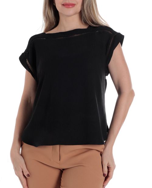 Blusa Sabrina casual negra manga corta para mujer