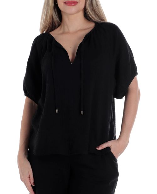 Blusa Sabrina casual negra manga corta para mujer