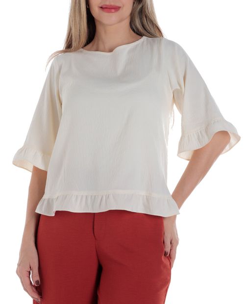 Blusa Sabrina formal beige manga 3/4 para mujer