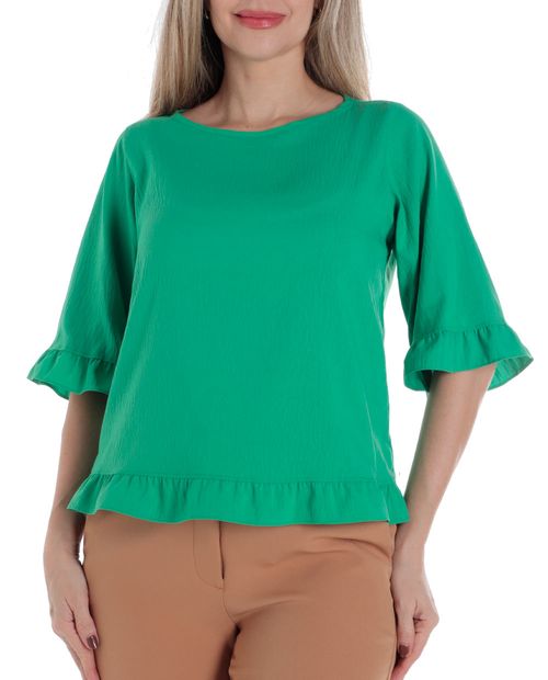 Blusa Sabrina formal verde manga 3/4 para mujer