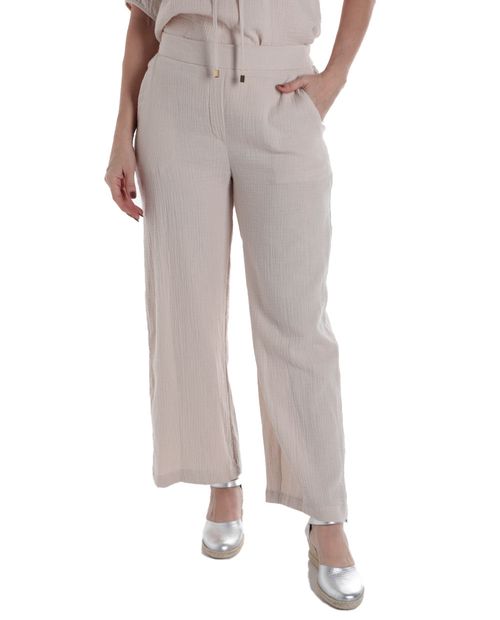 Pantalón Sabrina palazzo beige de cintura alta para mujer
