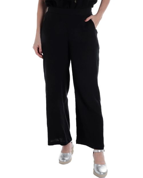 Pantalón Sabrina palazzo negro de cintura alta para mujer