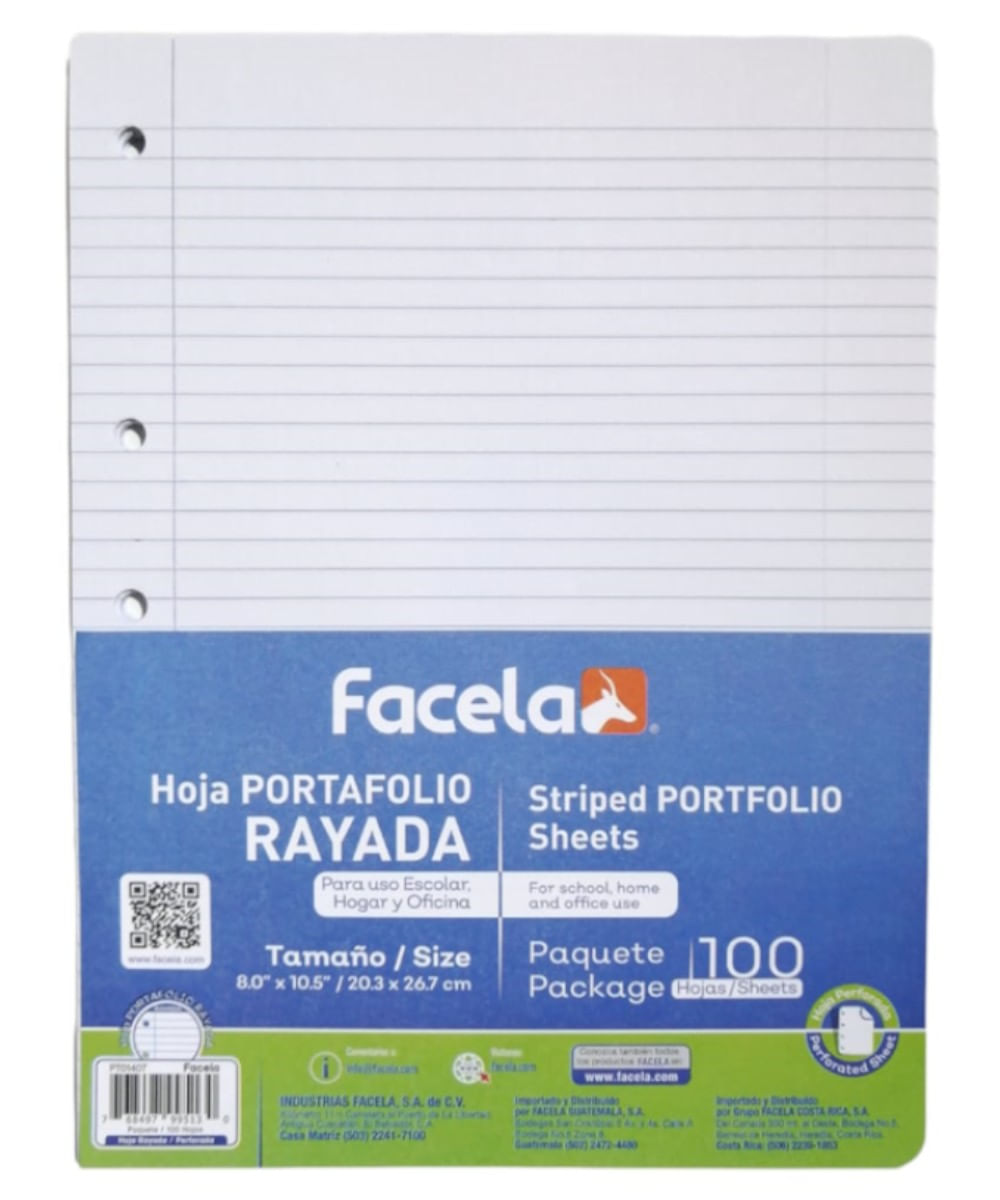 Paquete de 100 hojas rayadas Facela