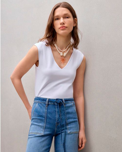 Camiseta Easy Wear blanca sin mangas para mujer