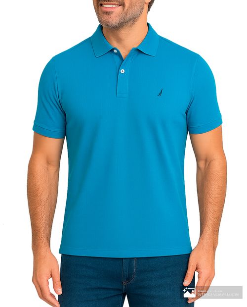Polo básico Nautica azul liso de corte entallado para hombre