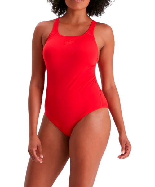 Traje de baño deportivo Speedo rojo sólido para mujer