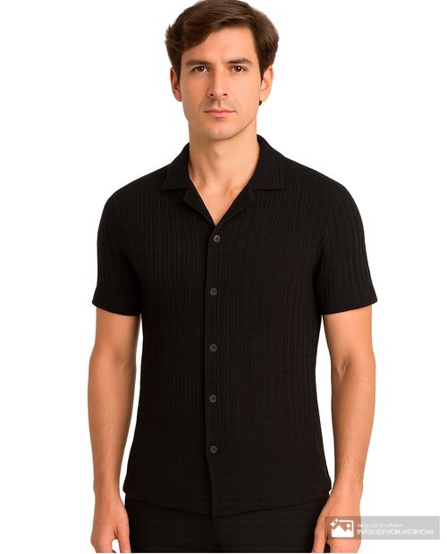 Camisa casual negra de mezclilla y flores para hombre
