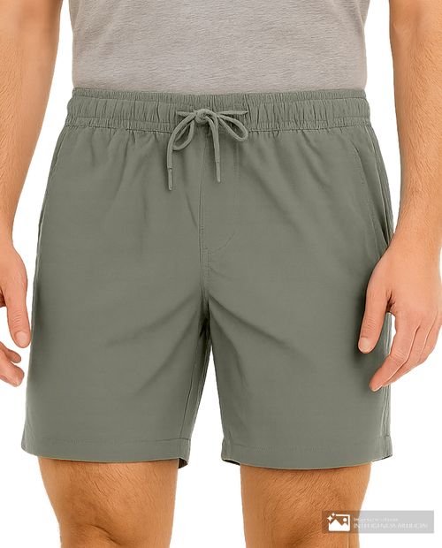 Shorts deportivos de mezclilla y flores en verde salvia liso para hombre