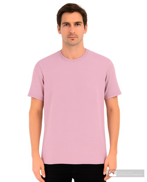 Camiseta de mezclilla rosa texturizada con flores para hombre