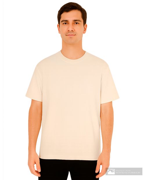Camiseta vaquera con textura beige claro y flores para hombre