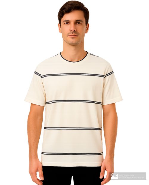 Camiseta Denim and Flower beige claro rayada para hombre