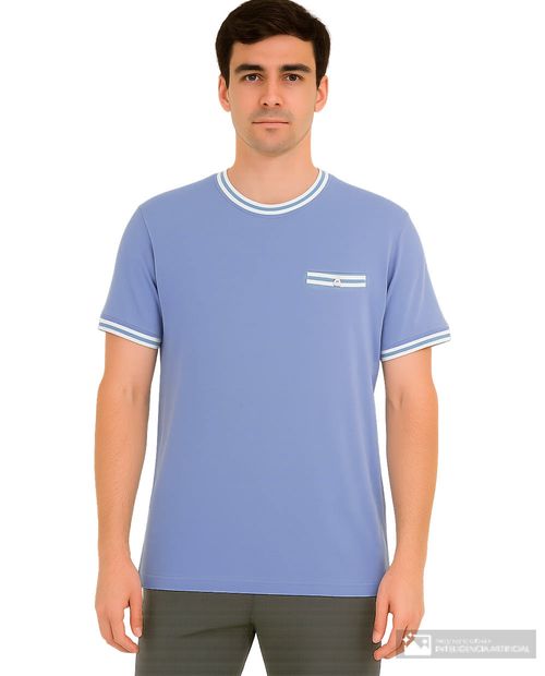 Camiseta Denim & Flower azul sólida con ringer para hombre