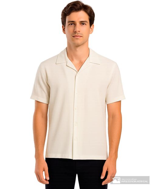 Camisa informal de mezclilla y flores con textura blanca y corte relajado para hombre