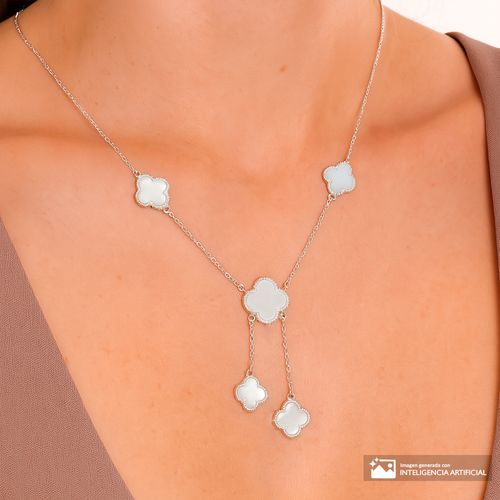 Collar de tréboles estacionarios y colgantes de plata para mujer