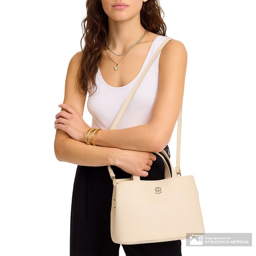 Cartera satchel Tommy Hilfiger beige para mujer