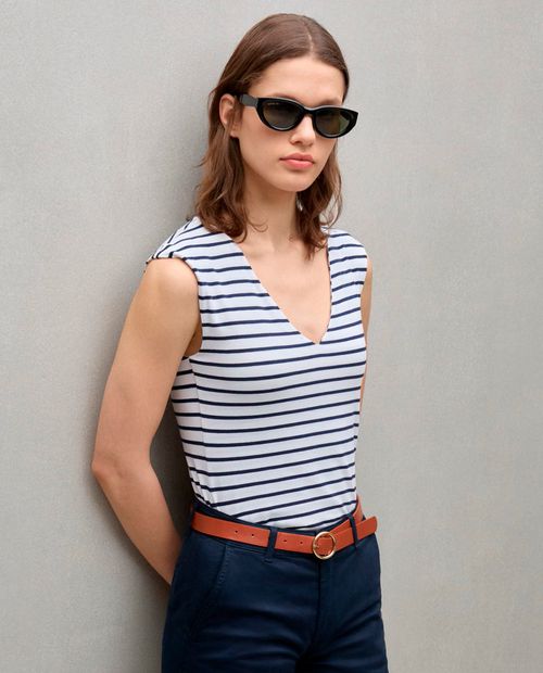 Camiseta Easy Wear rayada tank top sin mangas para mujer