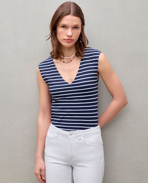 Camiseta Easy Wear rayada tank top sin mangas para mujer