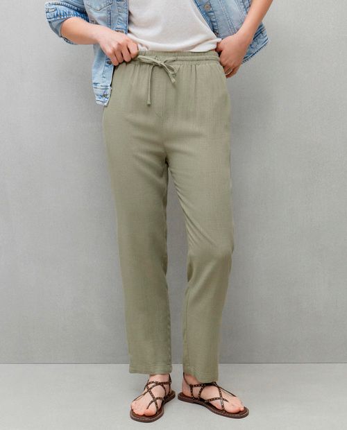 Pantalón Easy Wear pull on verde de cintura alta para mujer