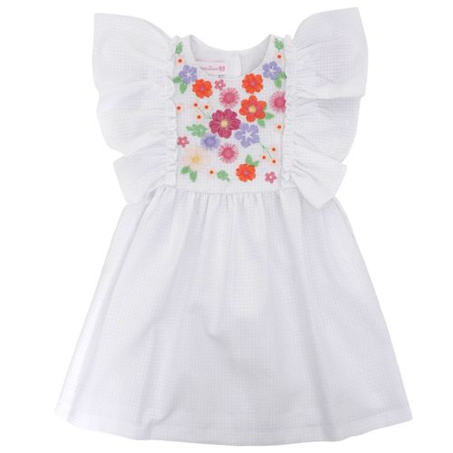 Vestido blanco con bordado floral para niña