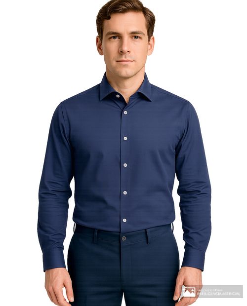 Camisa formal Carven custom fit azul navy sólida para hombre
