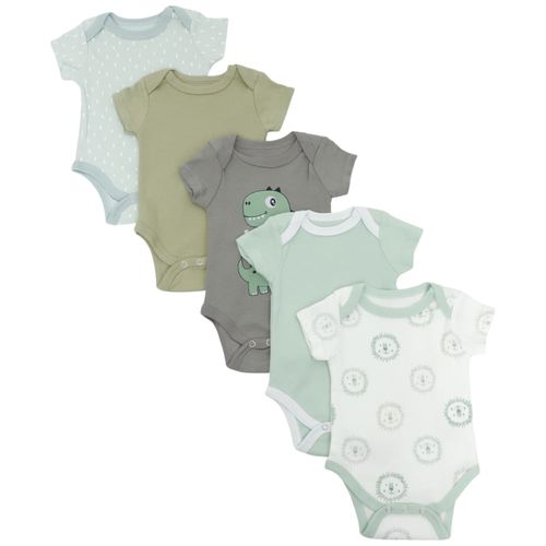 Set de 5 mamelucos multicolor con estampado de dinosaurios para bebé niño