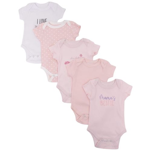 Set de 5 mamelucos multicolor con estampado para bebé niña