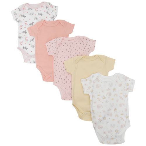 Set de 5 mamelucos multicolor con estampado para bebé niña