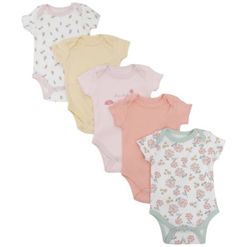 Set de 5 mamelucos multicolor con estampado para bebé niña