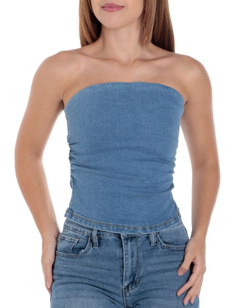 Blusa Orange crop top denim palabra de honor para mujer