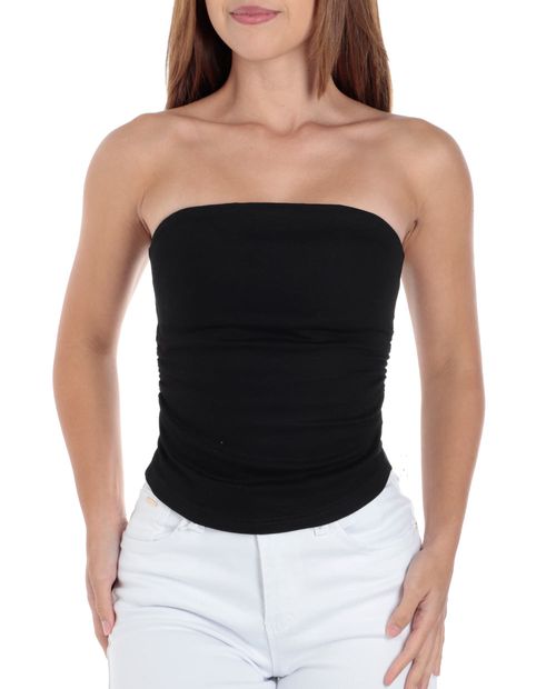 Blusa Orange crop top negra strapless para mujer